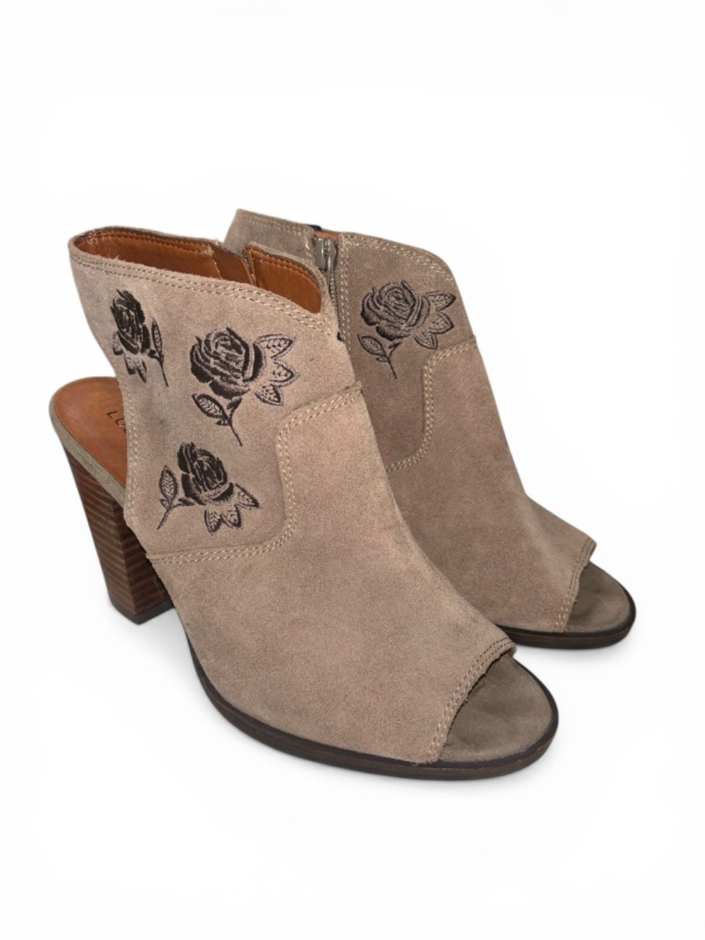 LUCKY BRAND Listana Brown Suede Leather Peep Toe Bootie - Size 8.5